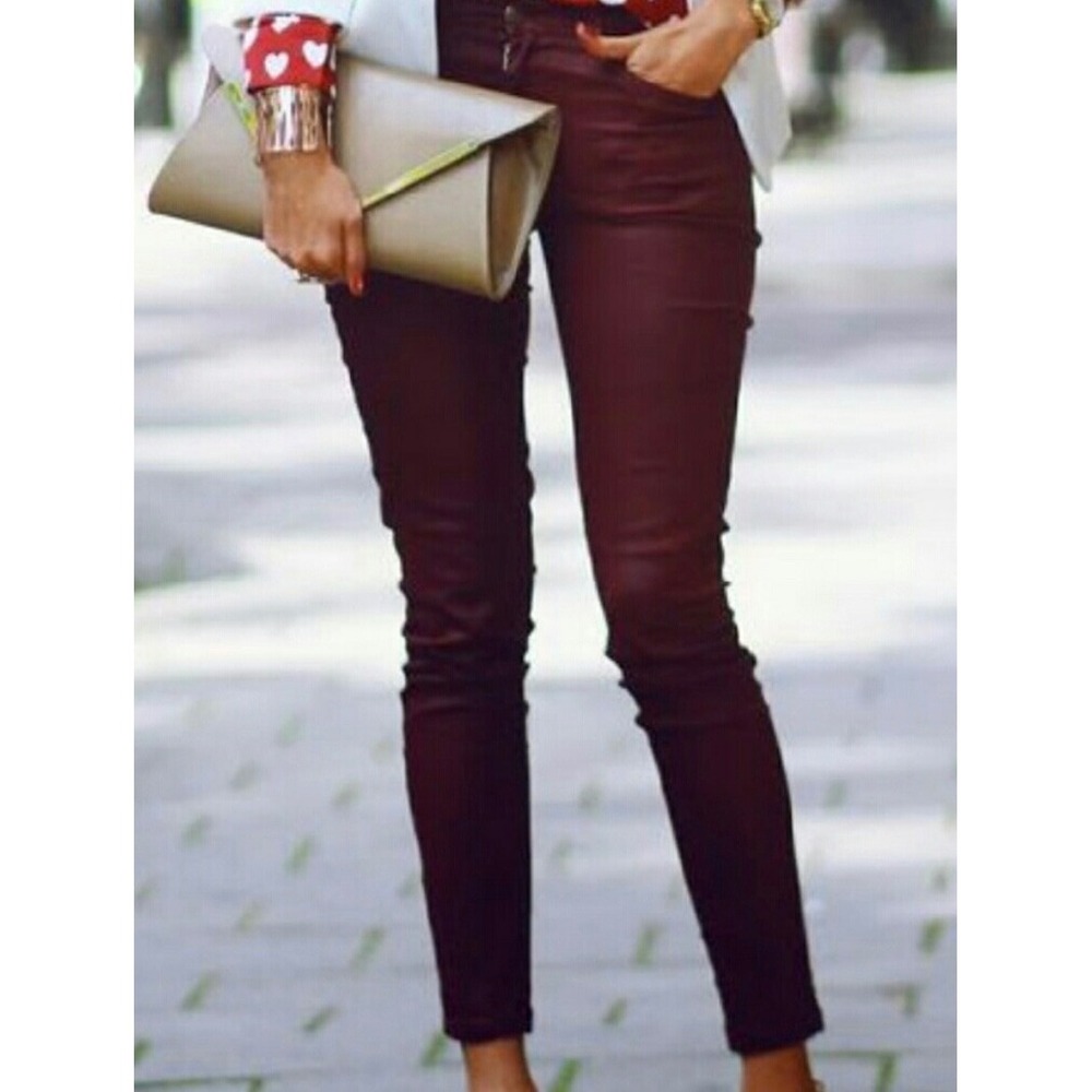 (B2) Banana Republic Waxed Coated Skinny Jeans Burgundy Red 27 Wax Denim Pants